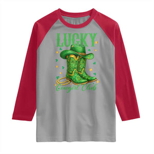 Lucky Cowgirl Club Raglan Shirt Western Irish Cowboy St Patrick Day TS14 Sport Gray Red Print Your Wear