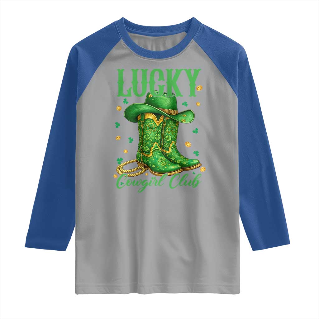 Lucky Cowgirl Club Raglan Shirt Western Irish Cowboy St Patrick Day TS14 Sport Gray Royal Print Your Wear