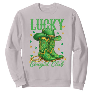 Lucky Cowgirl Club Sweatshirt Western Irish Cowboy St Patrick Day TS14 Ice Gray Print Your Wear