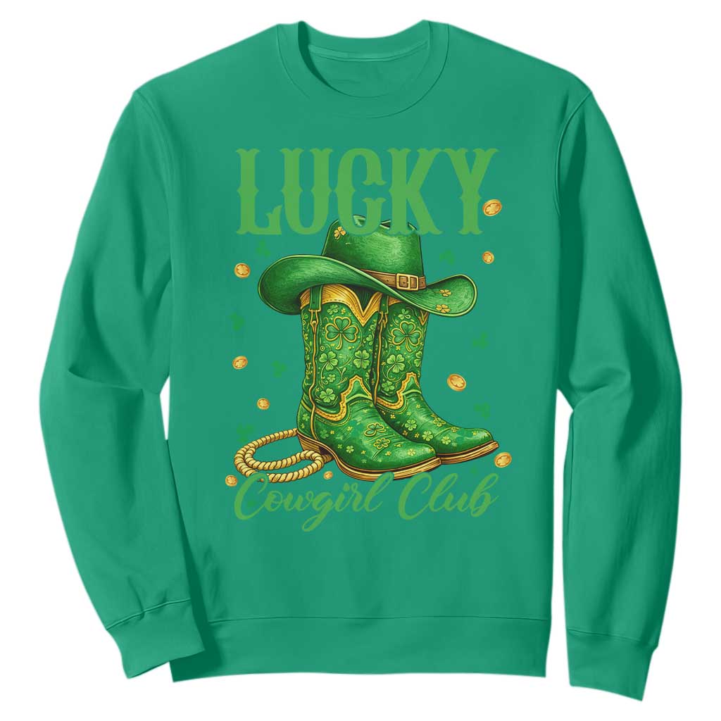 Lucky Cowgirl Club Sweatshirt Western Irish Cowboy St Patrick Day TS14 Irish Green Print Your Wear