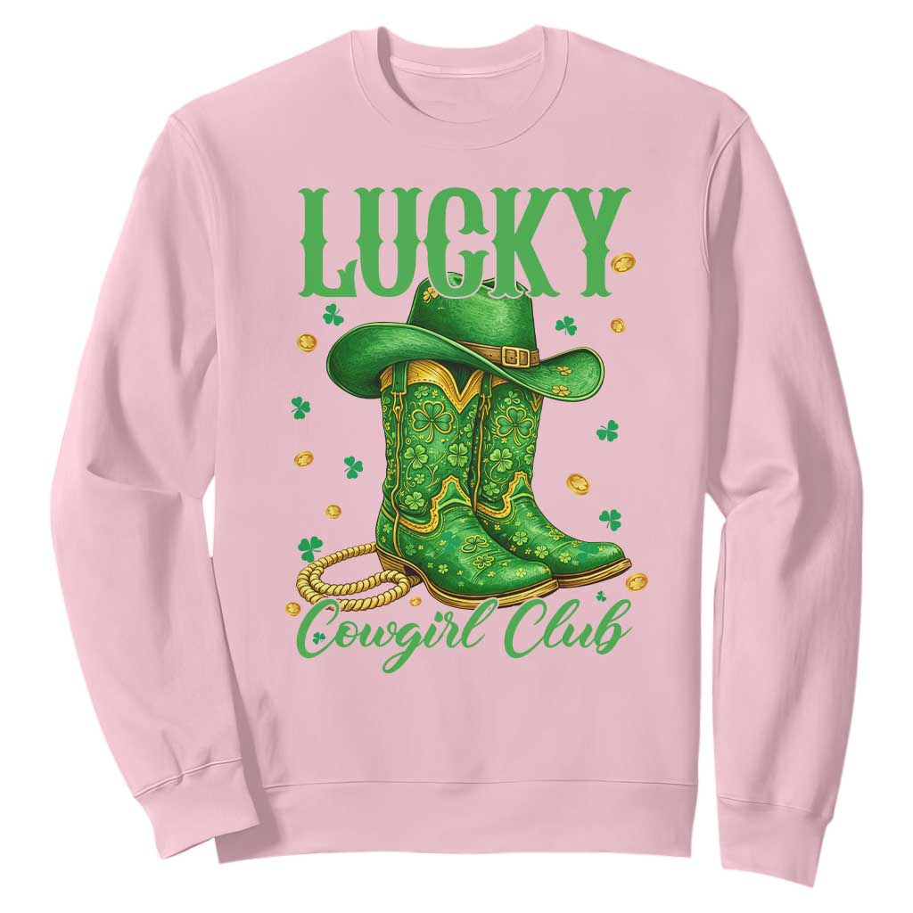 Lucky Cowgirl Club Sweatshirt Western Irish Cowboy St Patrick Day TS14 Light Pink Print Your Wear