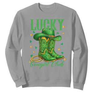Lucky Cowgirl Club Sweatshirt Western Irish Cowboy St Patrick Day TS14 Sport Gray Print Your Wear