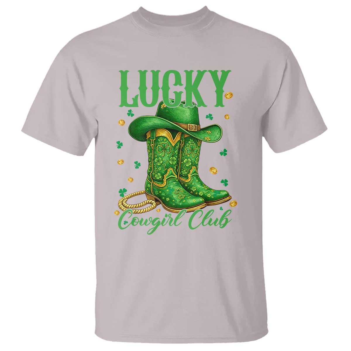Lucky Cowgirl Club T Shirt Western Irish Cowboy St Patrick Day TS14 Ice Gray Print Your Wear