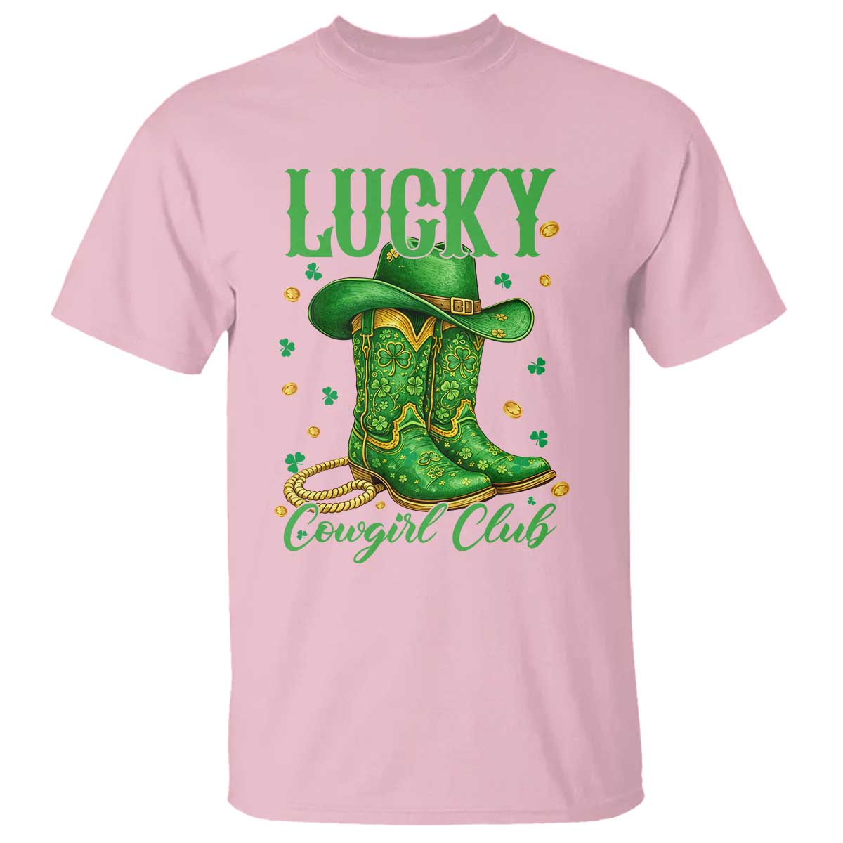 Lucky Cowgirl Club T Shirt Western Irish Cowboy St Patrick Day TS14 Light Pink Print Your Wear