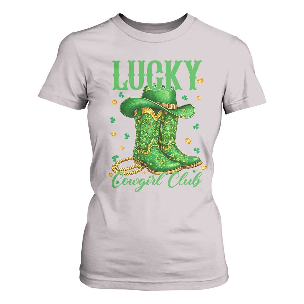 Lucky Cowgirl Club T Shirt For Women Western Irish Cowboy St Patrick Day TS14 Ice Gray Print Your Wear
