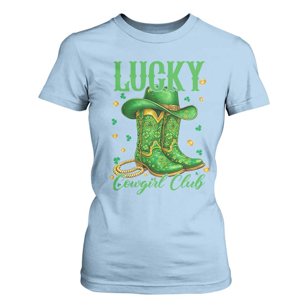 Lucky Cowgirl Club T Shirt For Women Western Irish Cowboy St Patrick Day TS14 Light Blue Print Your Wear