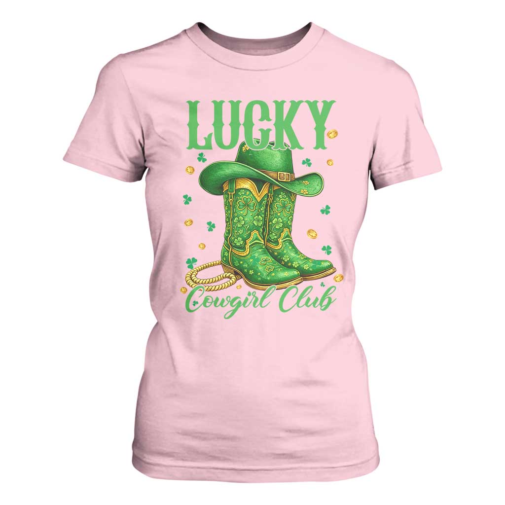 Lucky Cowgirl Club T Shirt For Women Western Irish Cowboy St Patrick Day TS14 Light Pink Print Your Wear
