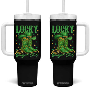 Lucky Cowgirl Club Tumbler With Handle Western Irish Cowboy St Patrick Day TS14 One Size: 40 oz Black Print Your Wear