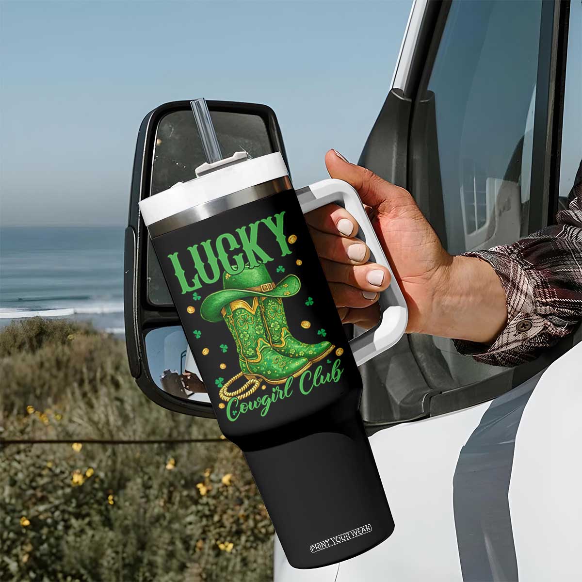 Lucky Cowgirl Club Tumbler With Handle Western Irish Cowboy St Patrick Day TS14 Print Your Wear