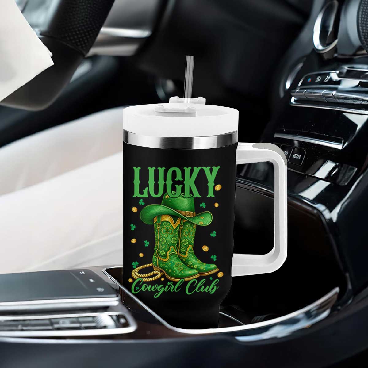 Lucky Cowgirl Club Tumbler With Handle Western Irish Cowboy St Patrick Day TS14 Print Your Wear