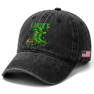 Lucky Cowgirl Club Washed Cotton Baseball Cap Western Irish Cowboy St Patrick Day TS14 Print Your Wear
