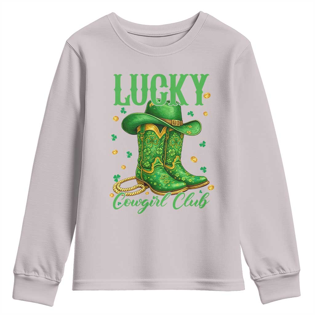 Lucky Cowgirl Club Youth Sweatshirt Western Irish Cowboy St Patrick Day TS14 Ice Gray Print Your Wear