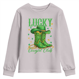 Lucky Cowgirl Club Youth Sweatshirt Western Irish Cowboy St Patrick Day TS14 Ice Gray Print Your Wear