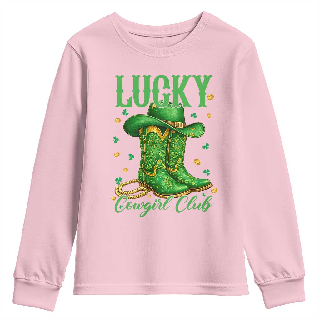Lucky Cowgirl Club Youth Sweatshirt Western Irish Cowboy St Patrick Day TS14 Light Pink Print Your Wear