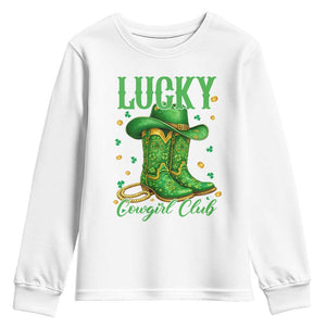 Lucky Cowgirl Club Youth Sweatshirt Western Irish Cowboy St Patrick Day TS14 White Print Your Wear