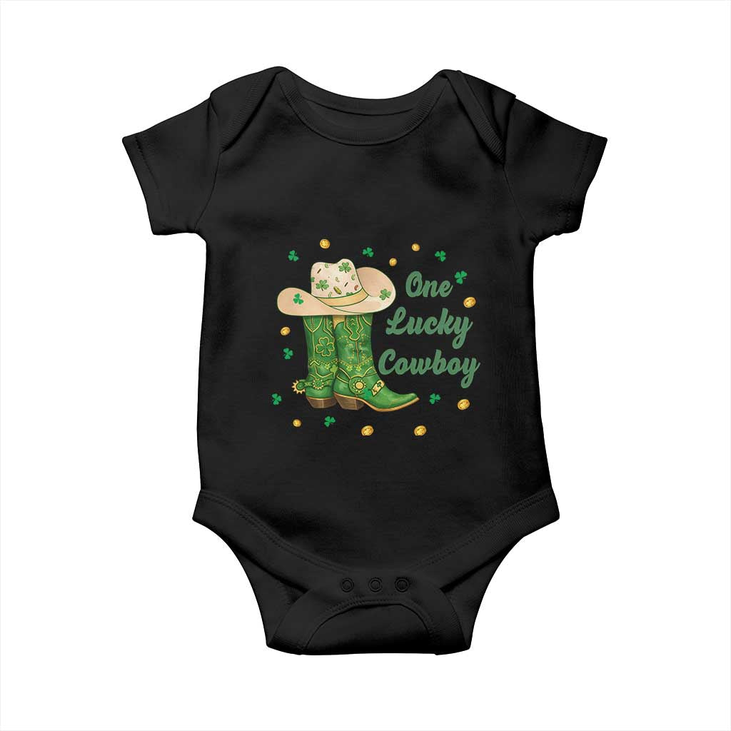 One Lucky Cowboy Baby Onesie Western Irish Cowboy St Patrick Day TS14 Black Print Your Wear