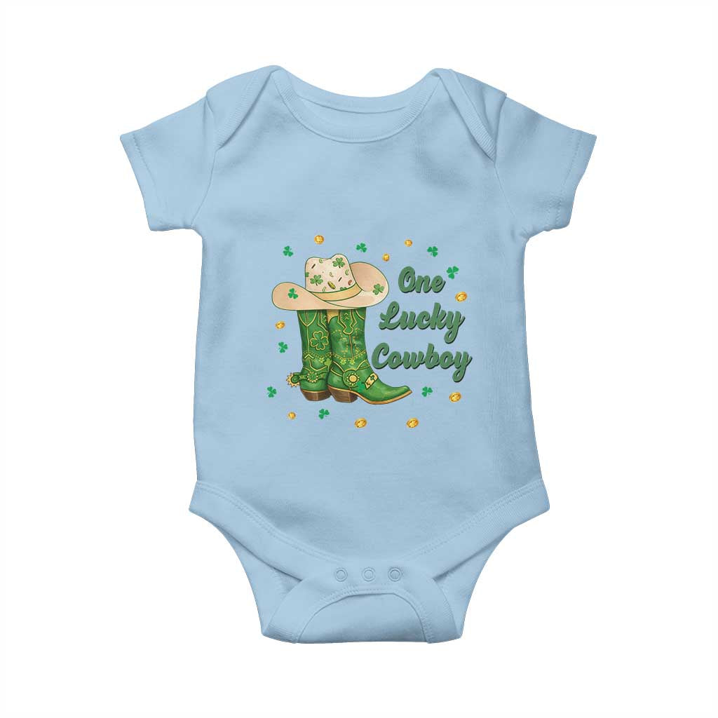 One Lucky Cowboy Baby Onesie Western Irish Cowboy St Patrick Day TS14 Light Blue Print Your Wear