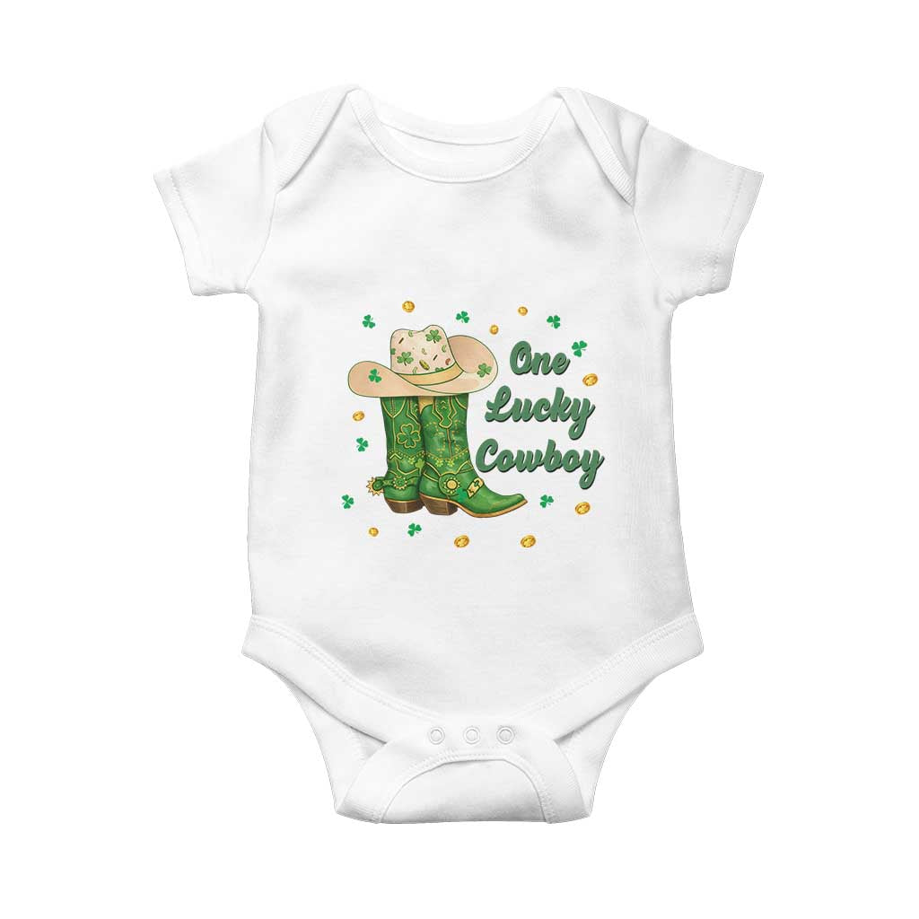 One Lucky Cowboy Baby Onesie Western Irish Cowboy St Patrick Day TS14 White Print Your Wear