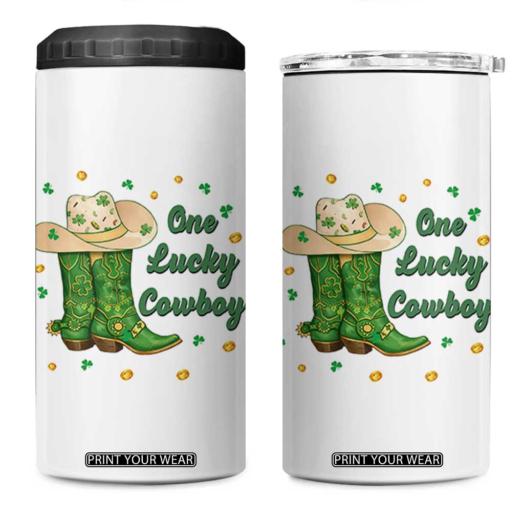 One Lucky Cowboy 4 in 1 Can Cooler Tumbler Western Irish Cowboy St Patrick Day TS14 One Size: 16 oz White Print Your Wear