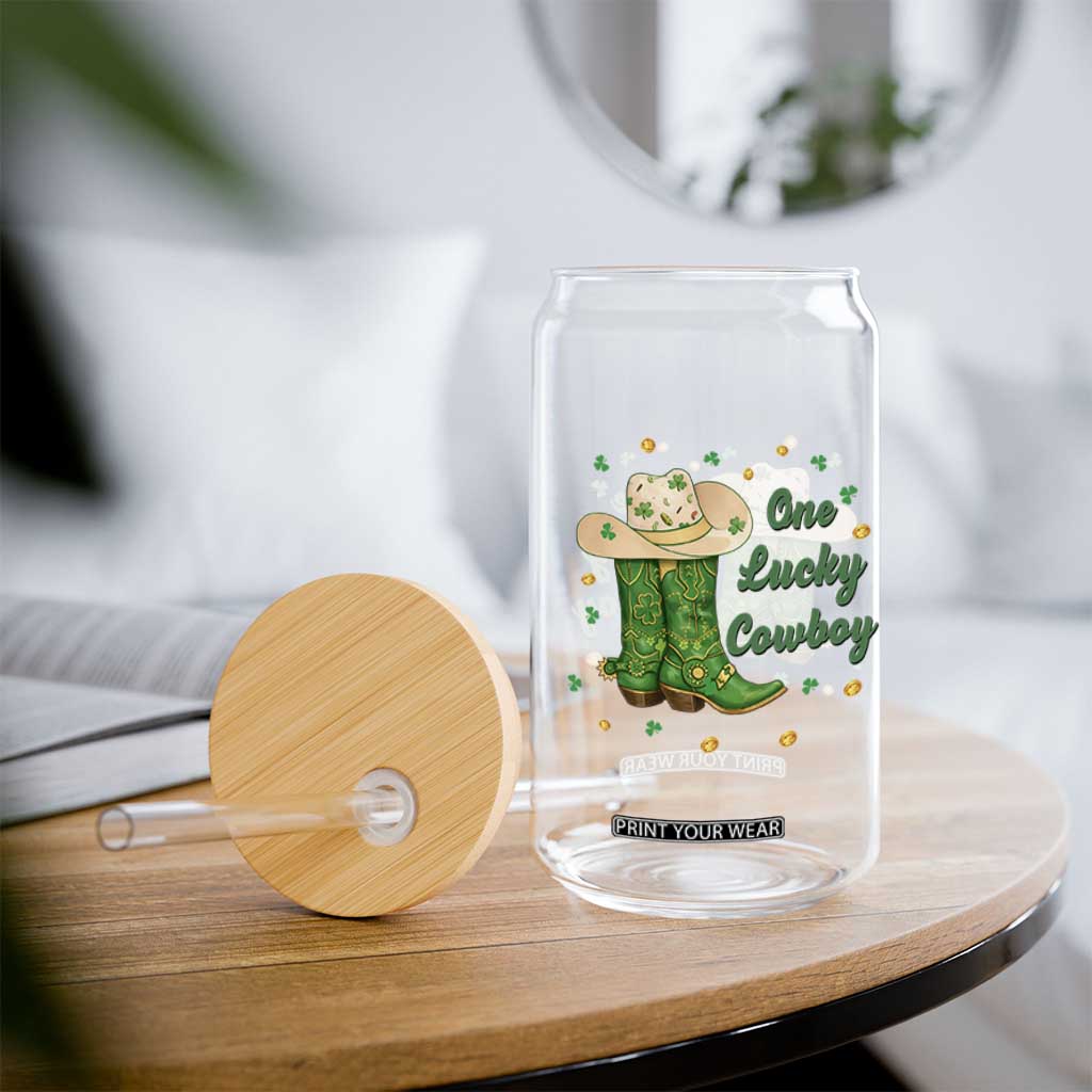 One Lucky Cowboy Glass Can Western Irish Cowboy St Patrick Day TS14 Print Your Wear