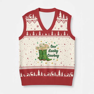 One Lucky Cowboy V-Neck Knit Sweater Vest Western Irish Cowboy St Patrick Day TS14 Beige Red Print Your Wear