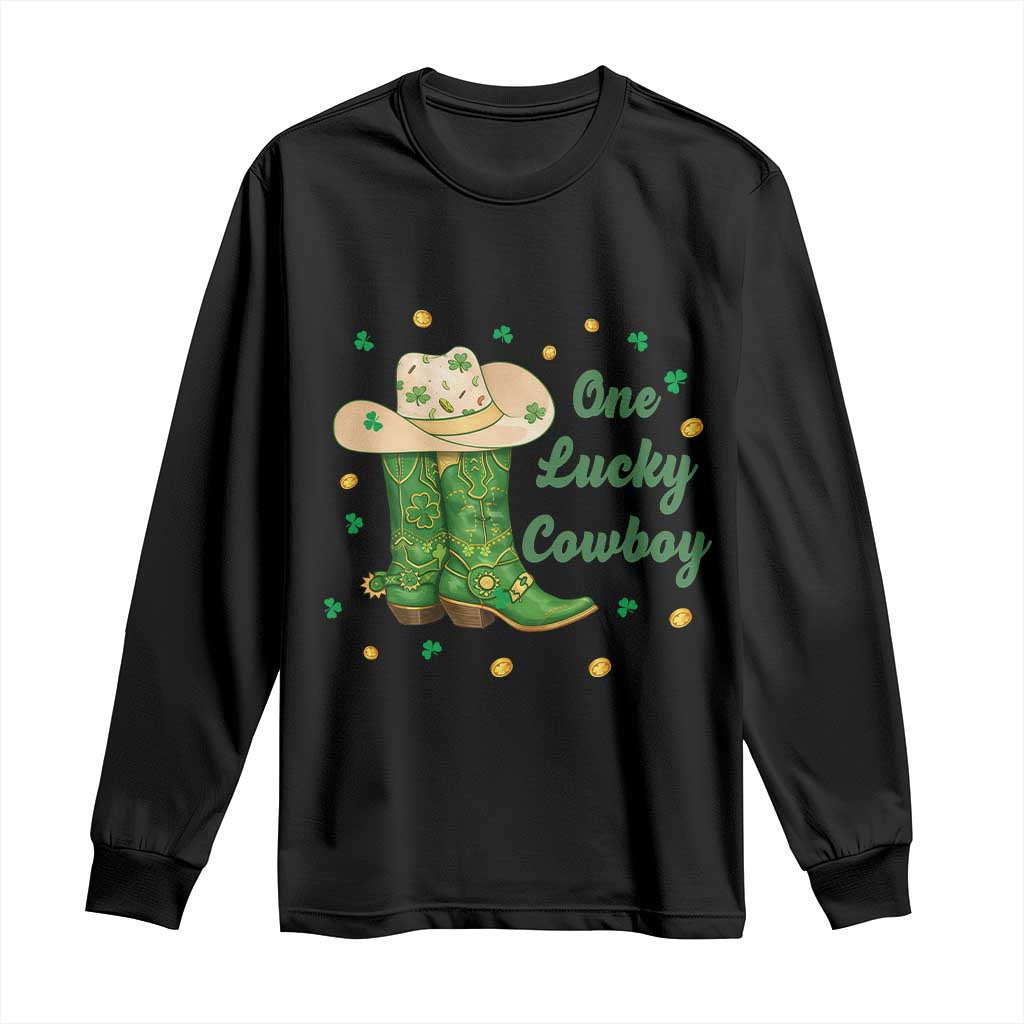 One Lucky Cowboy Long Sleeve Shirt Western Irish Cowboy St Patrick Day TS14 Black Print Your Wear