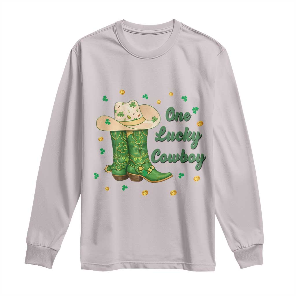 One Lucky Cowboy Long Sleeve Shirt Western Irish Cowboy St Patrick Day TS14 Ice Gray Print Your Wear