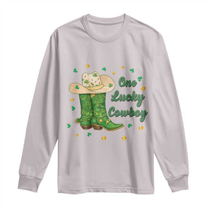 One Lucky Cowboy Long Sleeve Shirt Western Irish Cowboy St Patrick Day TS14 Ice Gray Print Your Wear