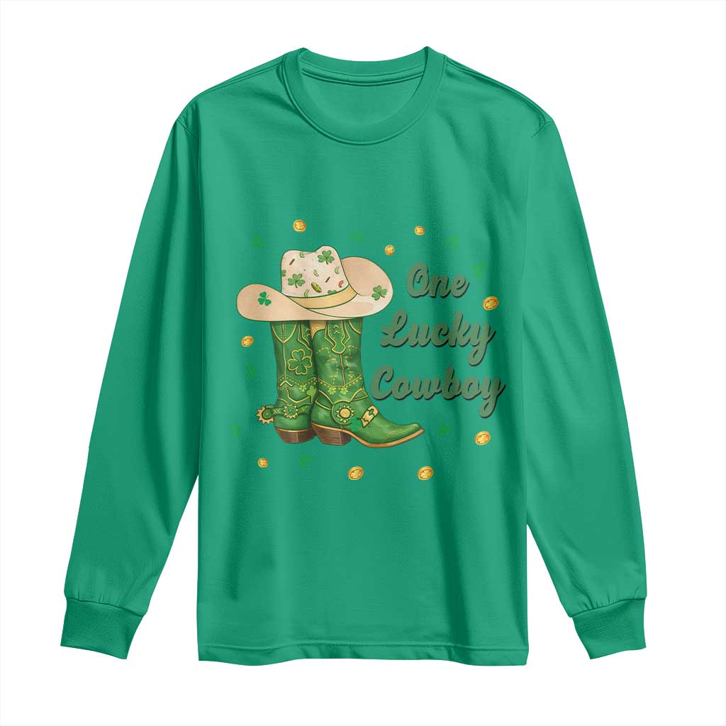One Lucky Cowboy Long Sleeve Shirt Western Irish Cowboy St Patrick Day TS14 Irish Green Print Your Wear