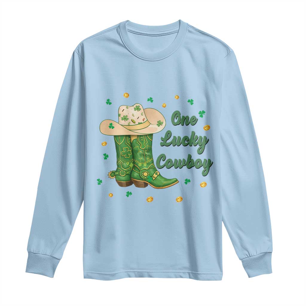One Lucky Cowboy Long Sleeve Shirt Western Irish Cowboy St Patrick Day TS14 Light Blue Print Your Wear