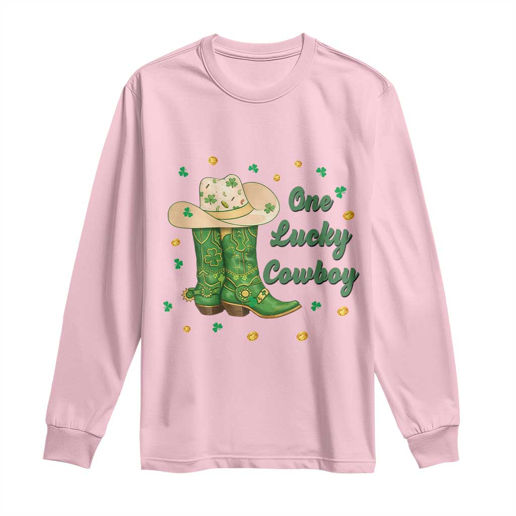 One Lucky Cowboy Long Sleeve Shirt Western Irish Cowboy St Patrick Day TS14 Light Pink Print Your Wear