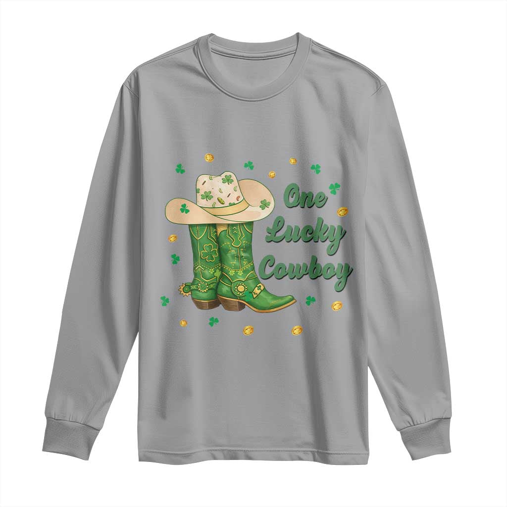 One Lucky Cowboy Long Sleeve Shirt Western Irish Cowboy St Patrick Day TS14 Sport Gray Print Your Wear