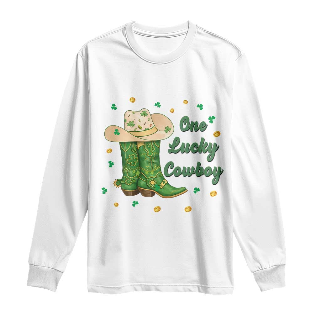 One Lucky Cowboy Long Sleeve Shirt Western Irish Cowboy St Patrick Day TS14 White Print Your Wear