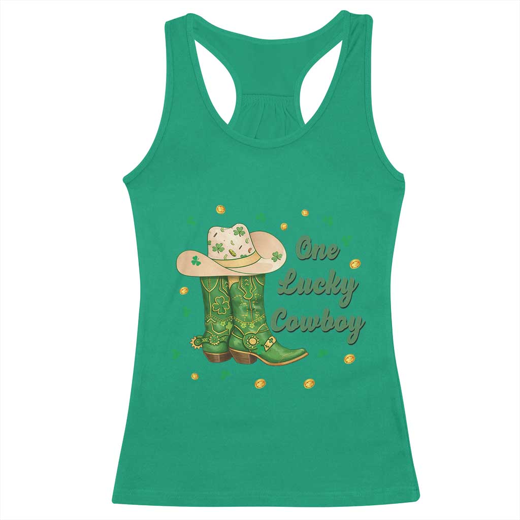 One Lucky Cowboy Racerback Tank Top Western Irish Cowboy St Patrick Day TS14 Irish Green Print Your Wear