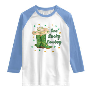 One Lucky Cowboy Raglan Shirt Western Irish Cowboy St Patrick Day TS14 White Carolina Blue Print Your Wear
