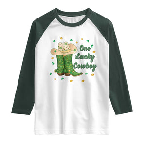 One Lucky Cowboy Raglan Shirt Western Irish Cowboy St Patrick Day TS14 White Dark Forest Green Print Your Wear