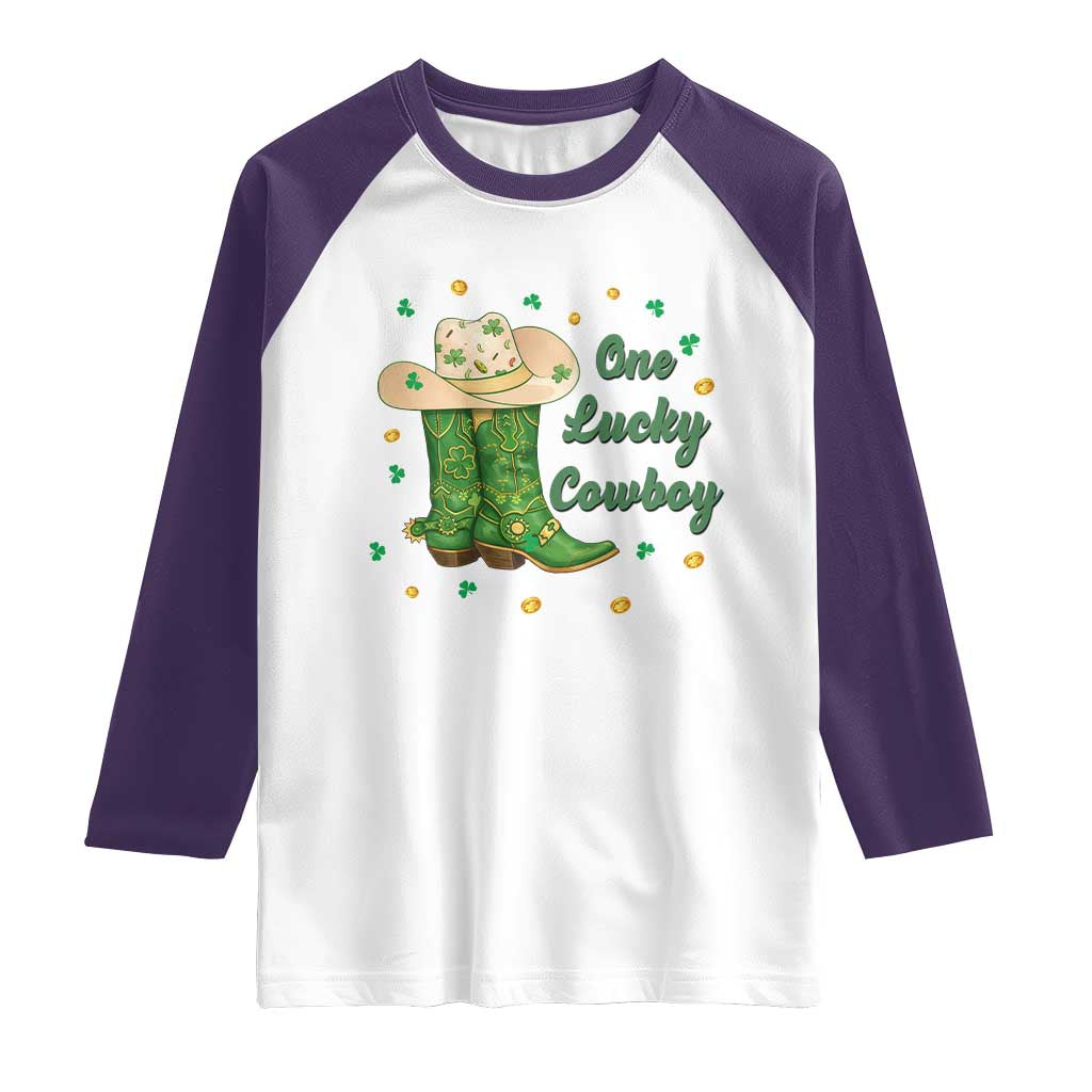One Lucky Cowboy Raglan Shirt Western Irish Cowboy St Patrick Day TS14 White Purple Print Your Wear