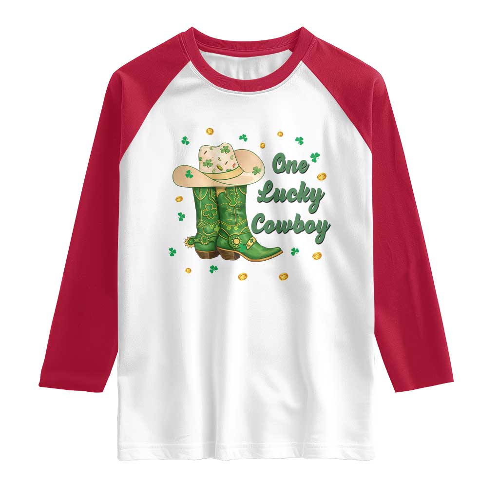 One Lucky Cowboy Raglan Shirt Western Irish Cowboy St Patrick Day TS14 White Red Print Your Wear