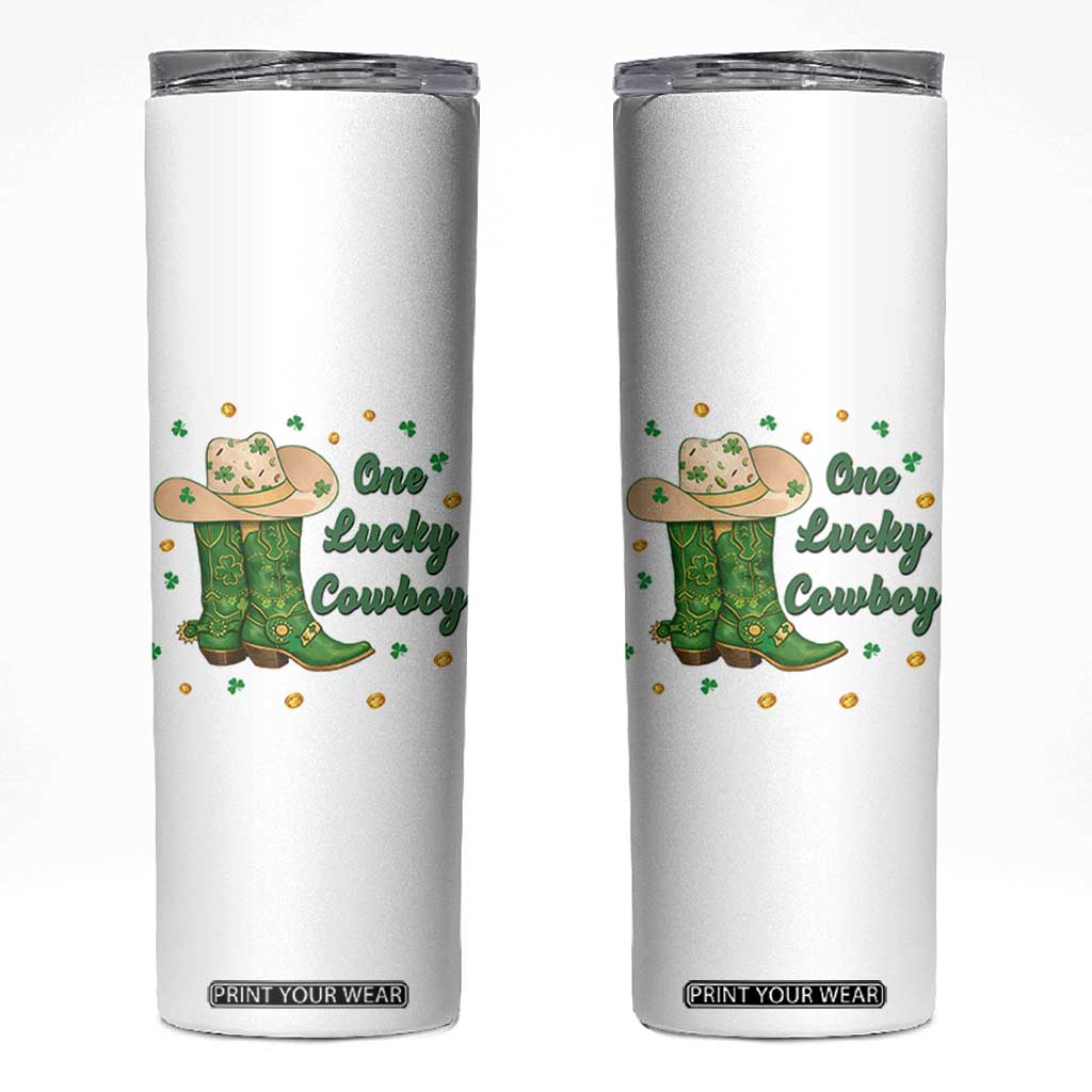 One Lucky Cowboy Skinny Tumbler Western Irish Cowboy St Patrick Day TS14 White Print Your Wear