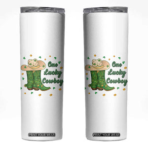 One Lucky Cowboy Skinny Tumbler Western Irish Cowboy St Patrick Day TS14 White Print Your Wear