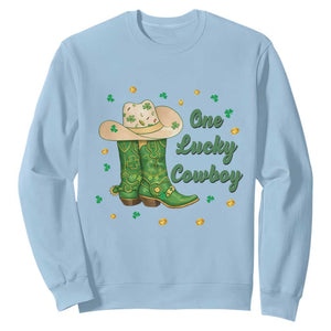 One Lucky Cowboy Sweatshirt Western Irish Cowboy St Patrick Day TS14 Light Blue Print Your Wear
