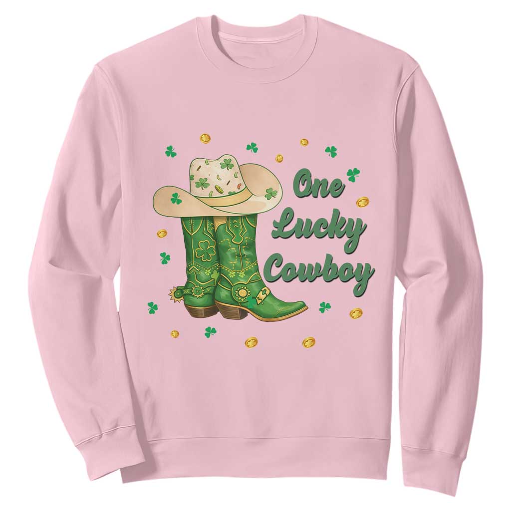 One Lucky Cowboy Sweatshirt Western Irish Cowboy St Patrick Day TS14 Light Pink Print Your Wear