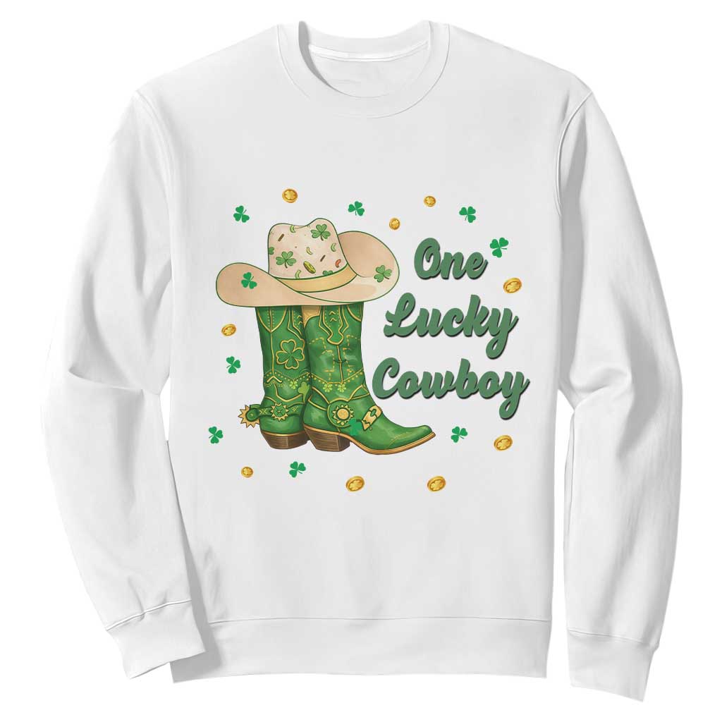 One Lucky Cowboy Sweatshirt Western Irish Cowboy St Patrick Day TS14 White Print Your Wear