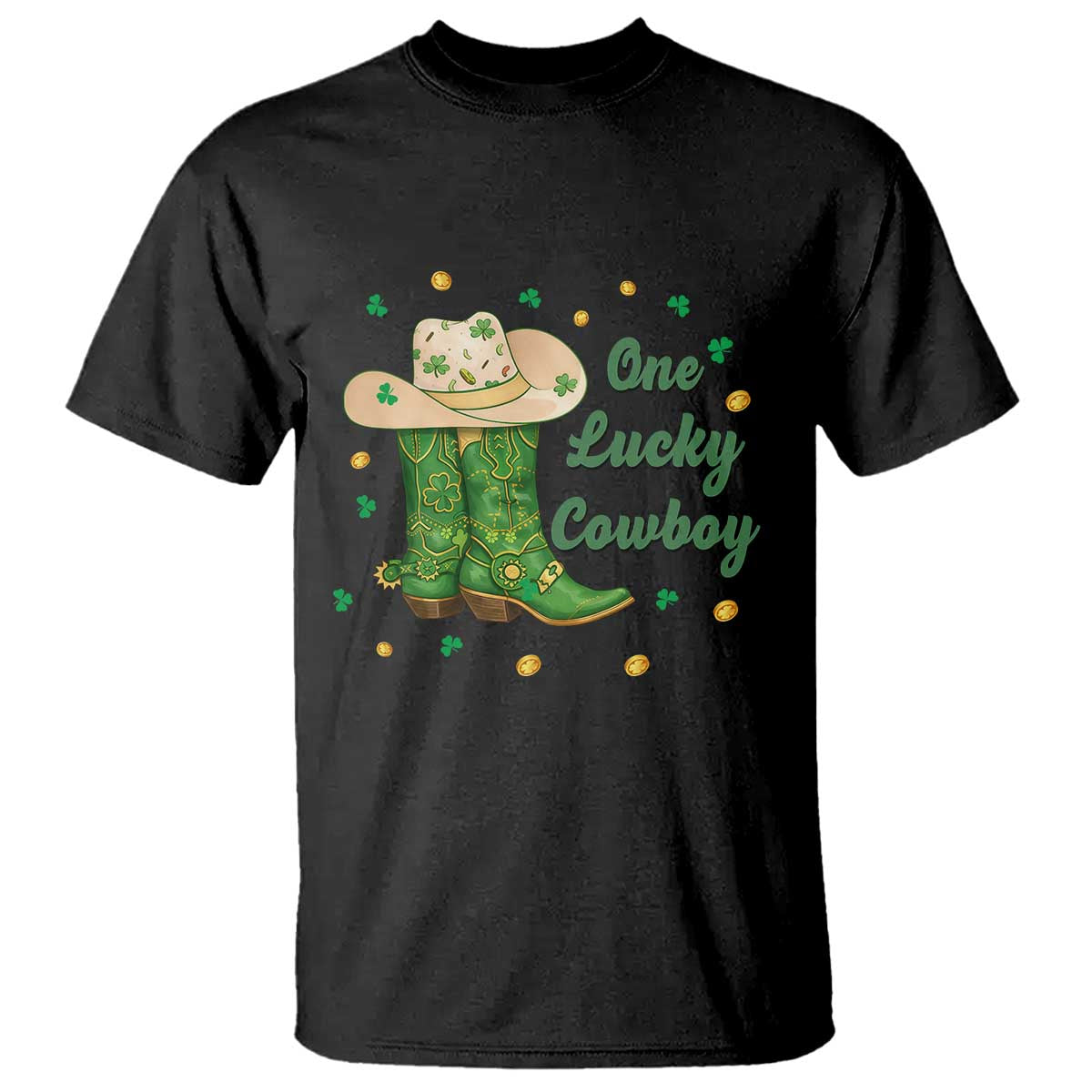 One Lucky Cowboy T Shirt Western Irish Cowboy St Patrick Day TS14 Black Print Your Wear