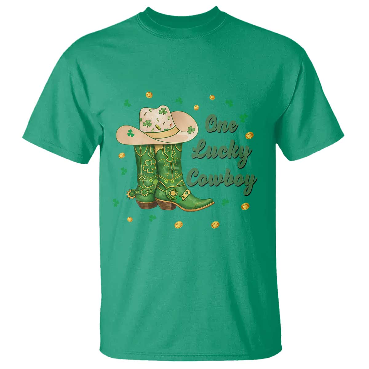 One Lucky Cowboy T Shirt - Western Irish Cowboy - St Patrick Day TS14 Irish Green Print Your Wear