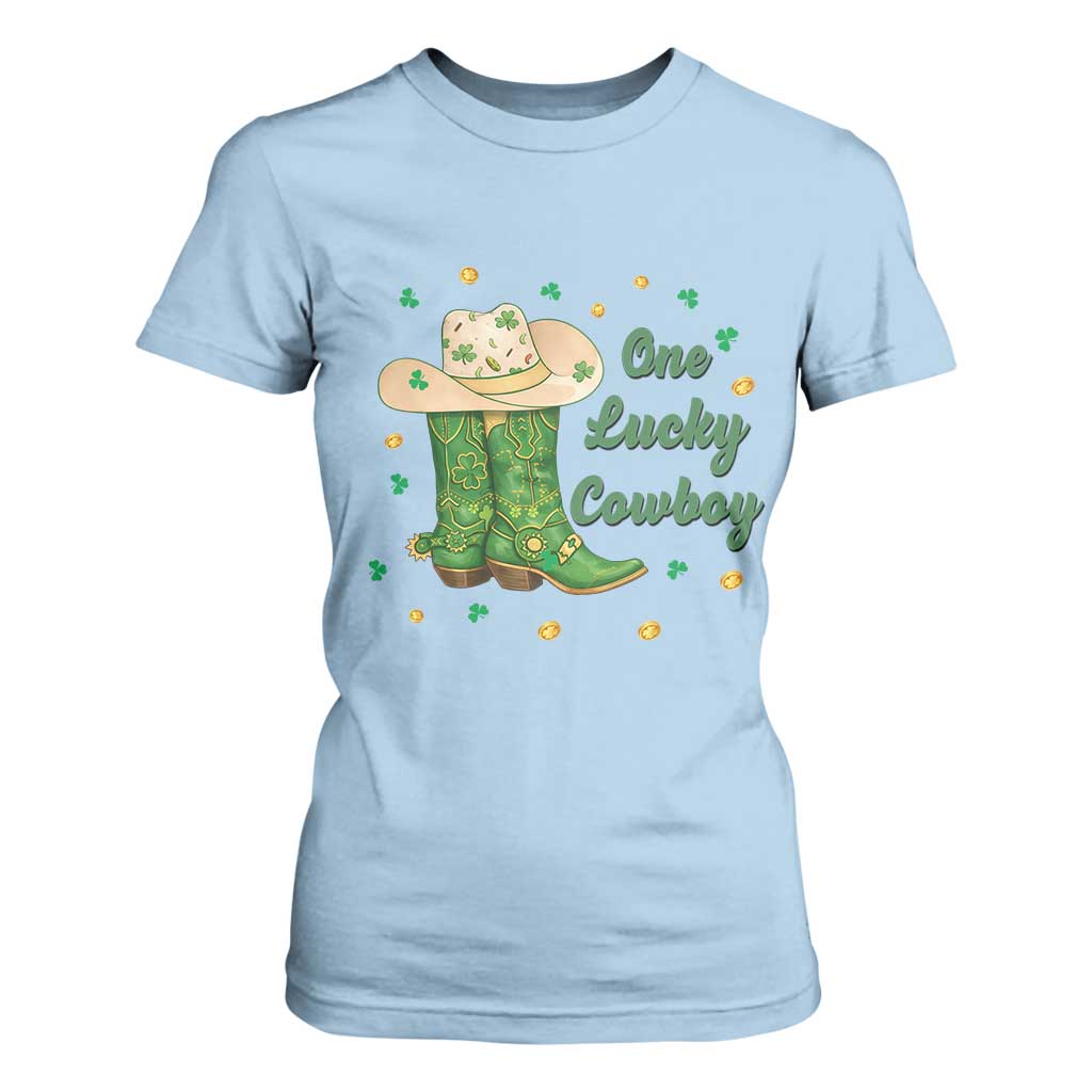 One Lucky Cowboy T Shirt For Women Western Irish Cowboy St Patrick Day TS14 Light Blue Print Your Wear