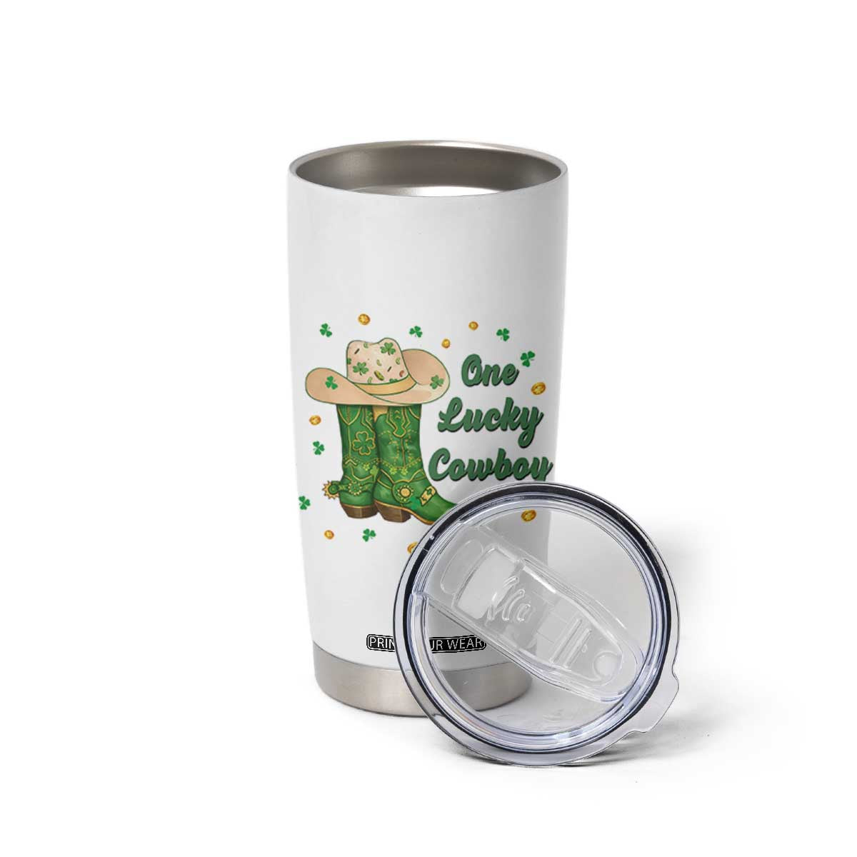 One Lucky Cowboy Tumbler Cup Western Irish Cowboy St Patrick Day TS14 Print Your Wear