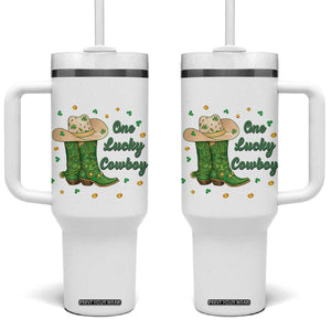 One Lucky Cowboy Tumbler With Handle Western Irish Cowboy St Patrick Day TS14 One Size: 40 oz White Print Your Wear