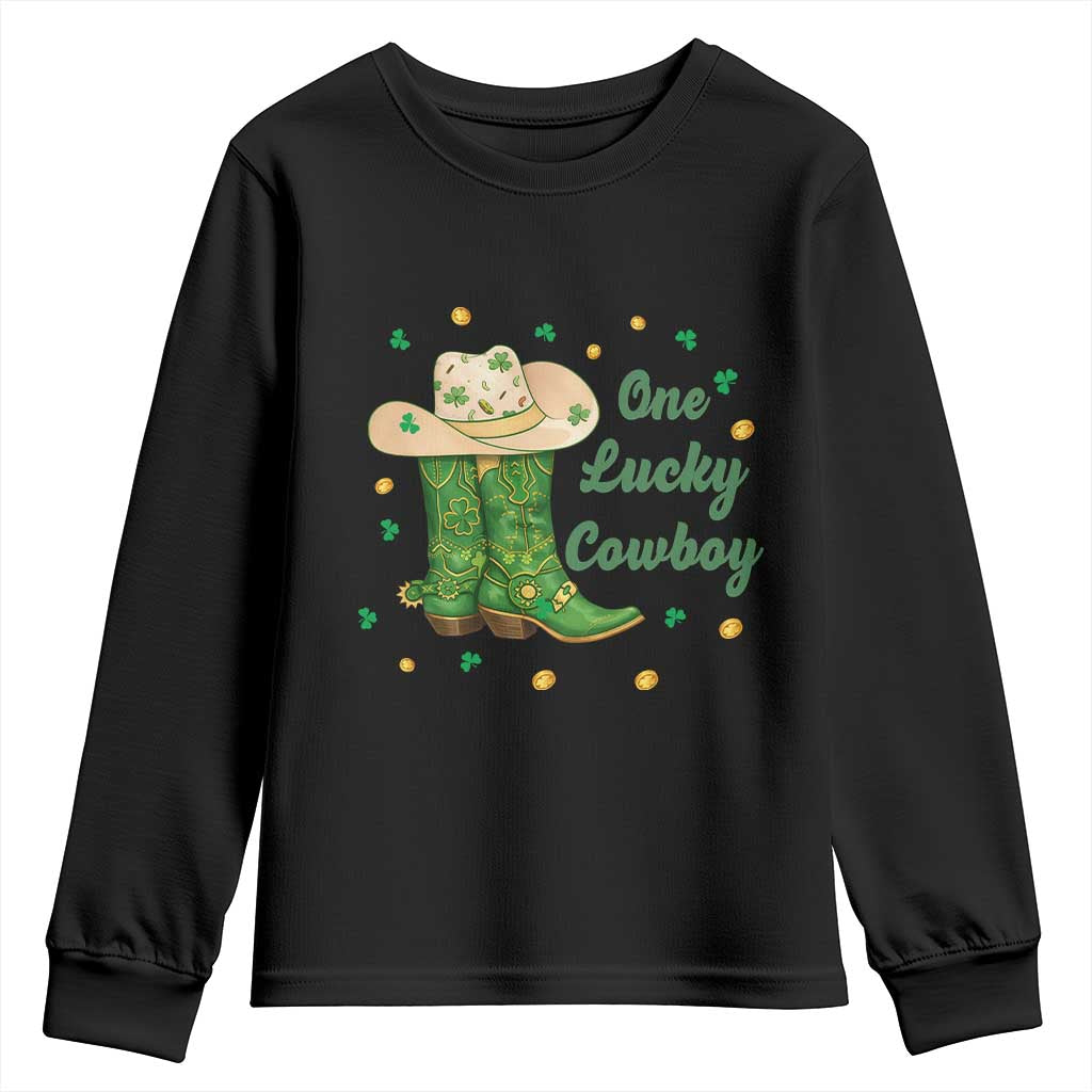 One Lucky Cowboy Youth Sweatshirt Western Irish Cowboy St Patrick Day TS14 Black Print Your Wear