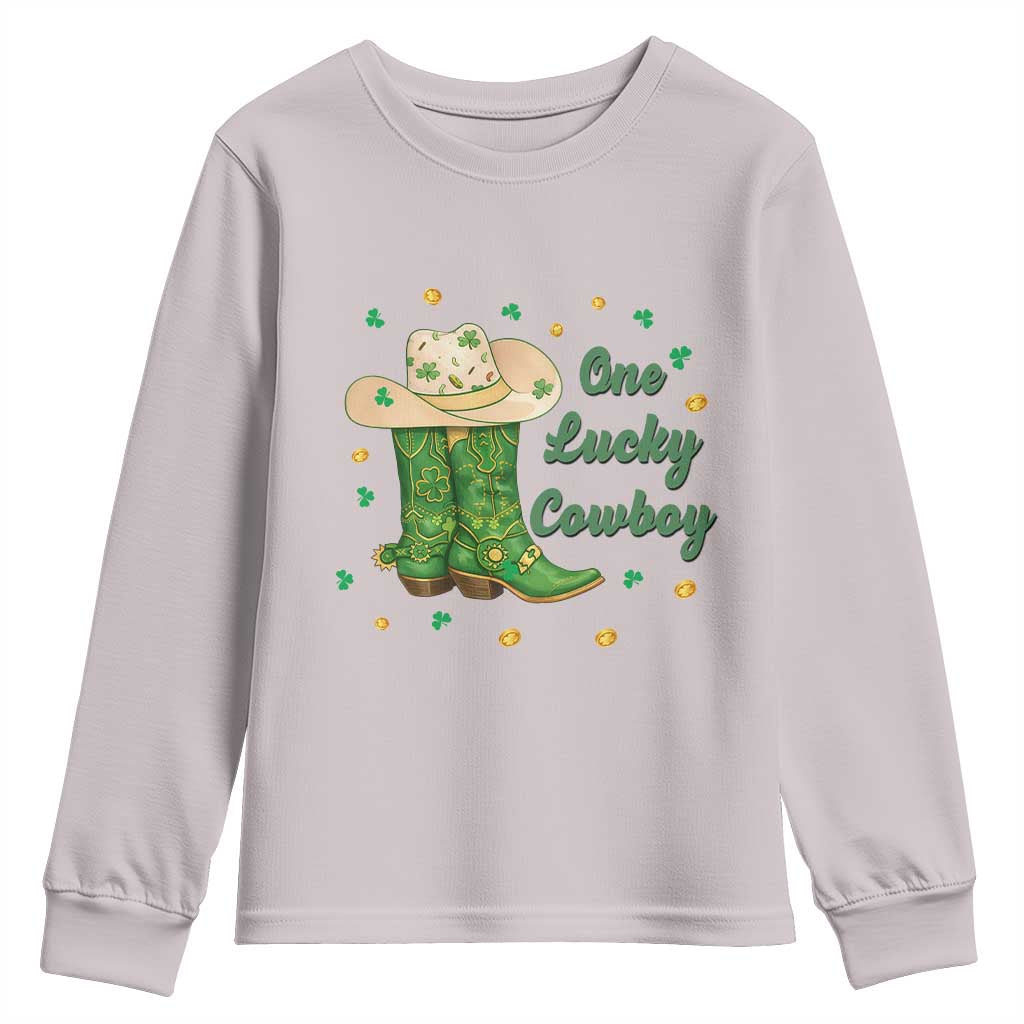 One Lucky Cowboy Youth Sweatshirt Western Irish Cowboy St Patrick Day TS14 Ice Gray Print Your Wear